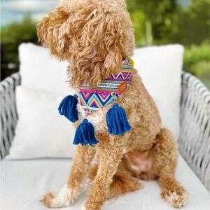 Homemade Colorful Geometric Dog Bandana with Tassels